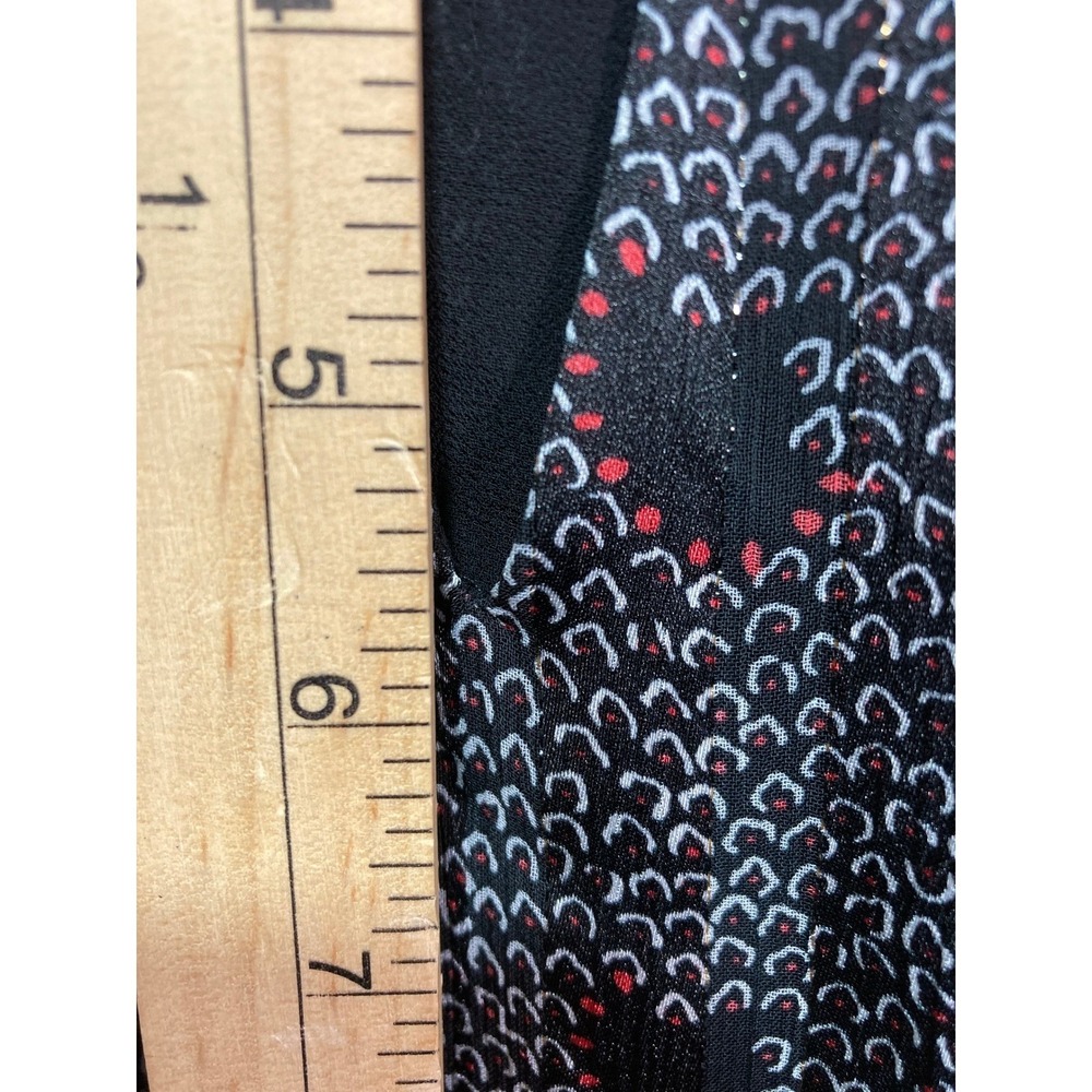 Melloday Womens 1X Black Red Abstract Print Tie Neck Metallic Mini Dress Tiered - Picture 11 of 13